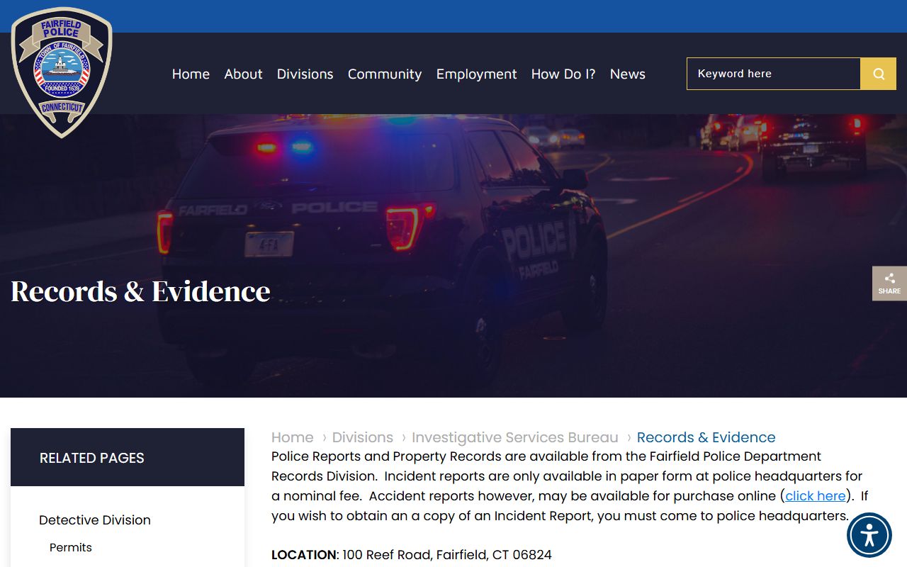 Fairfield Police Department Records Division office and public counter