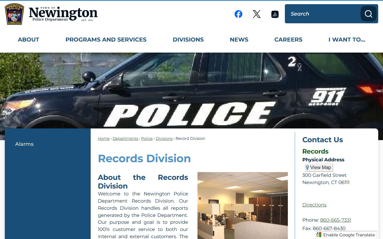 Newington Police Department Records Division at 131 Cedar Street