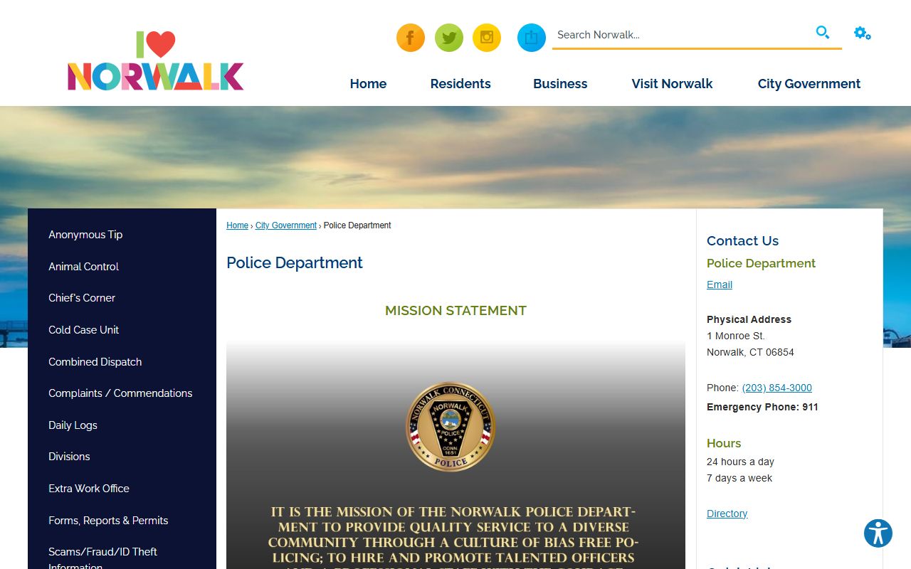 Norwalk Police Department building and headquarters in Norwalk Connecticut