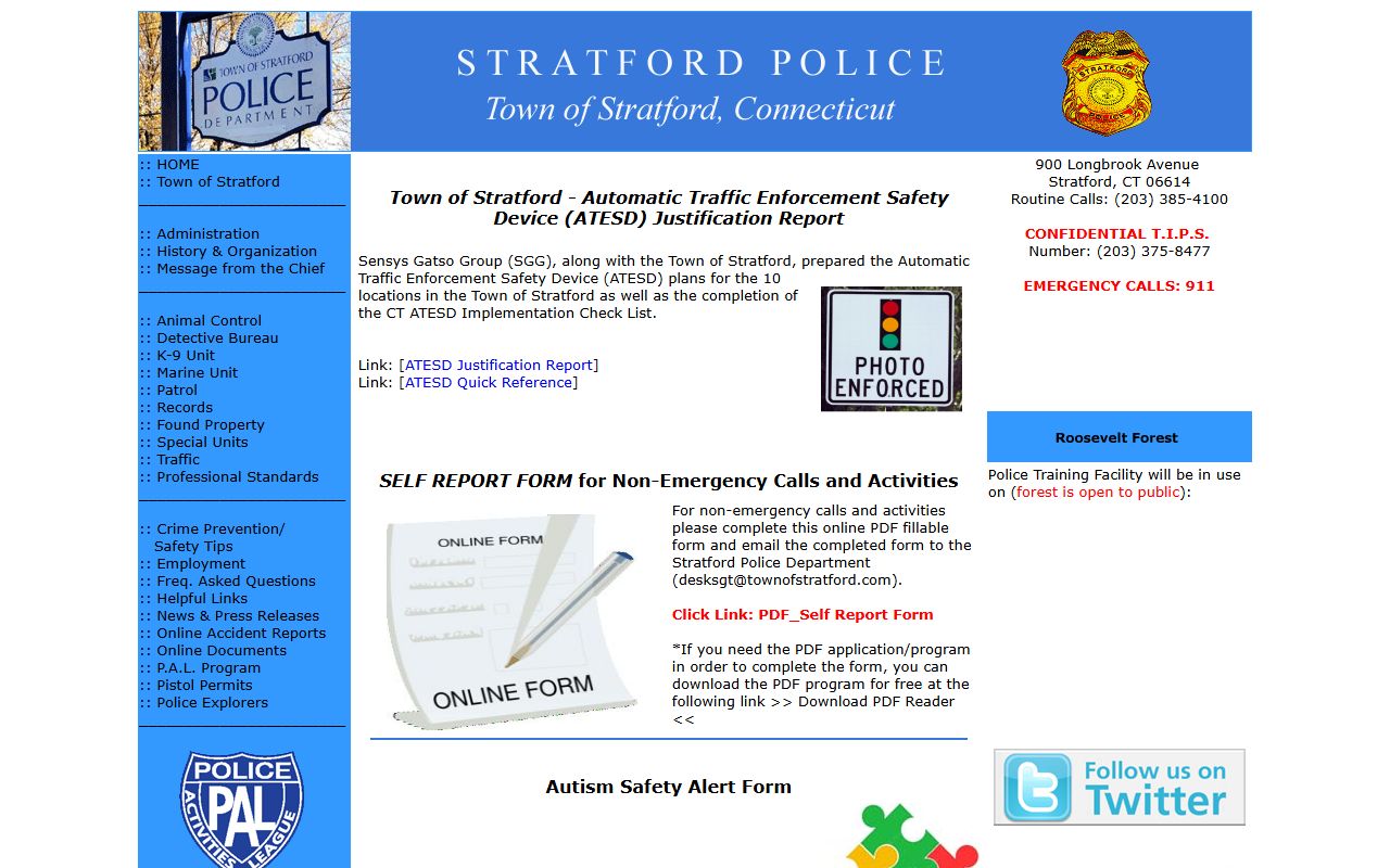 Stratford Police Department main building at 900 Longbrook Avenue