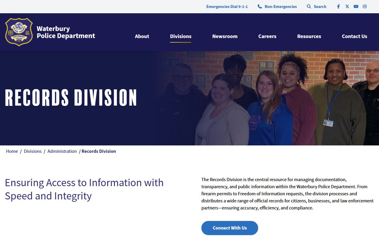 Waterbury Police Department Records Division office