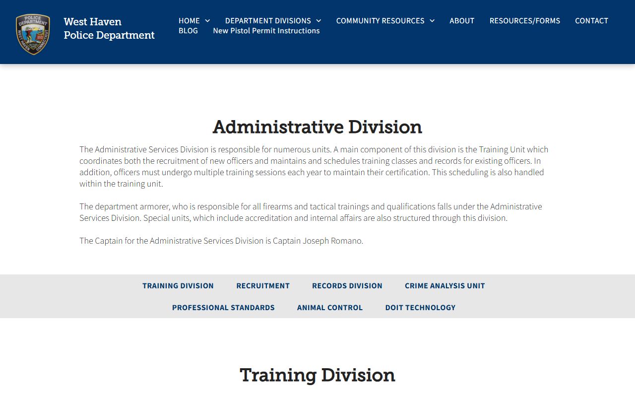 West Haven Police Department Records Division office